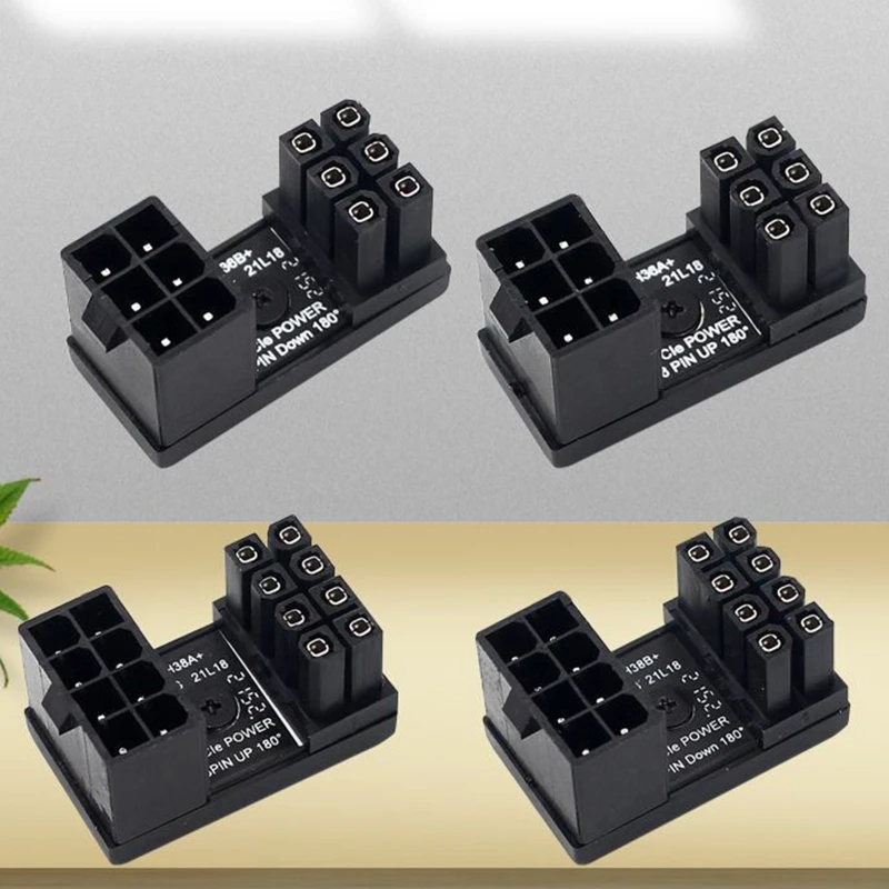 Atx 8pin 6pin macho 180 graus angular para 8 pinos 6 pinos fêmea power adaptador conector conversor para placa gráfica