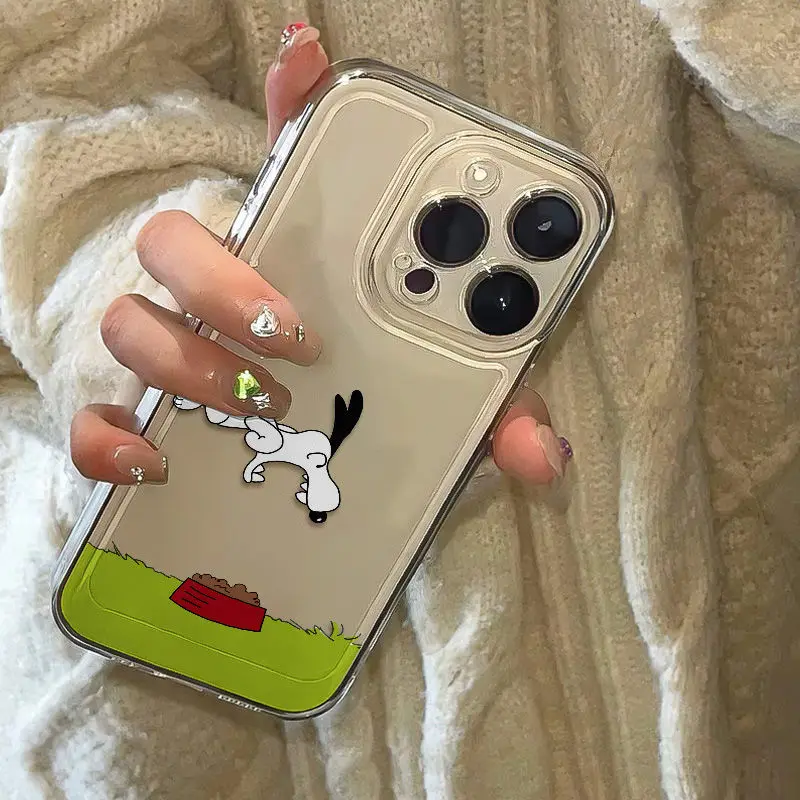 Peanut Snoopy Dining Cartoon Phone Case For iPhone 16 15 14 13 12 11ProMax XS Max XR 78Plus Y2K Exquisite Transparent Back Cover