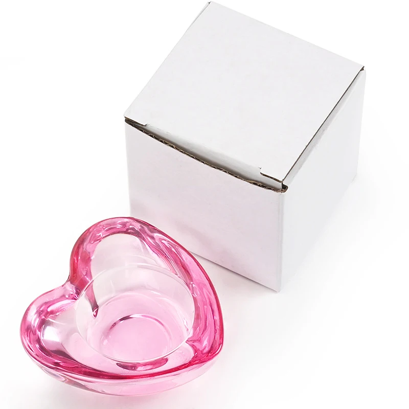 Heart Shape Nail Cup Pink Crystal Glass Dappen Dish Acrylic Powder Liquid Storage Holder Manicure Nails Accessories Tools