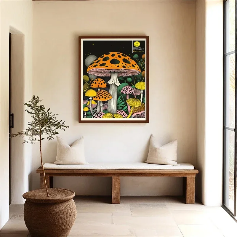 Abstract Magic Mushrooms Psychedelic Wall Art Poster Canvas Painting Hippy Tribal Hieroglyphics Print Picture for Home Decor