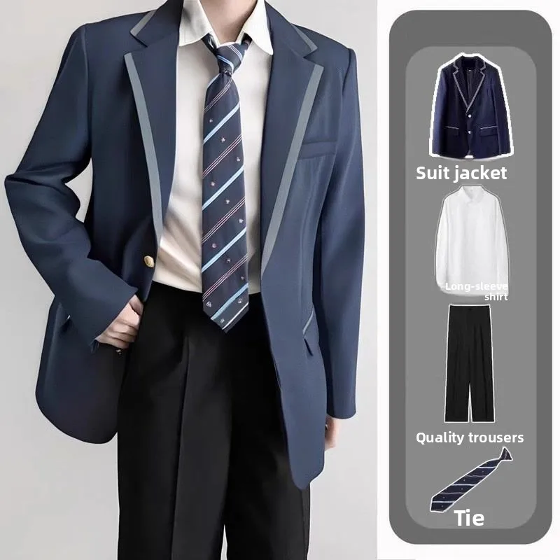 

Синий мужской костюм Jaet с подушечками, школьный комплект orm Sle, повседневное деловое пальто из смеси полиэстера на весну и осень