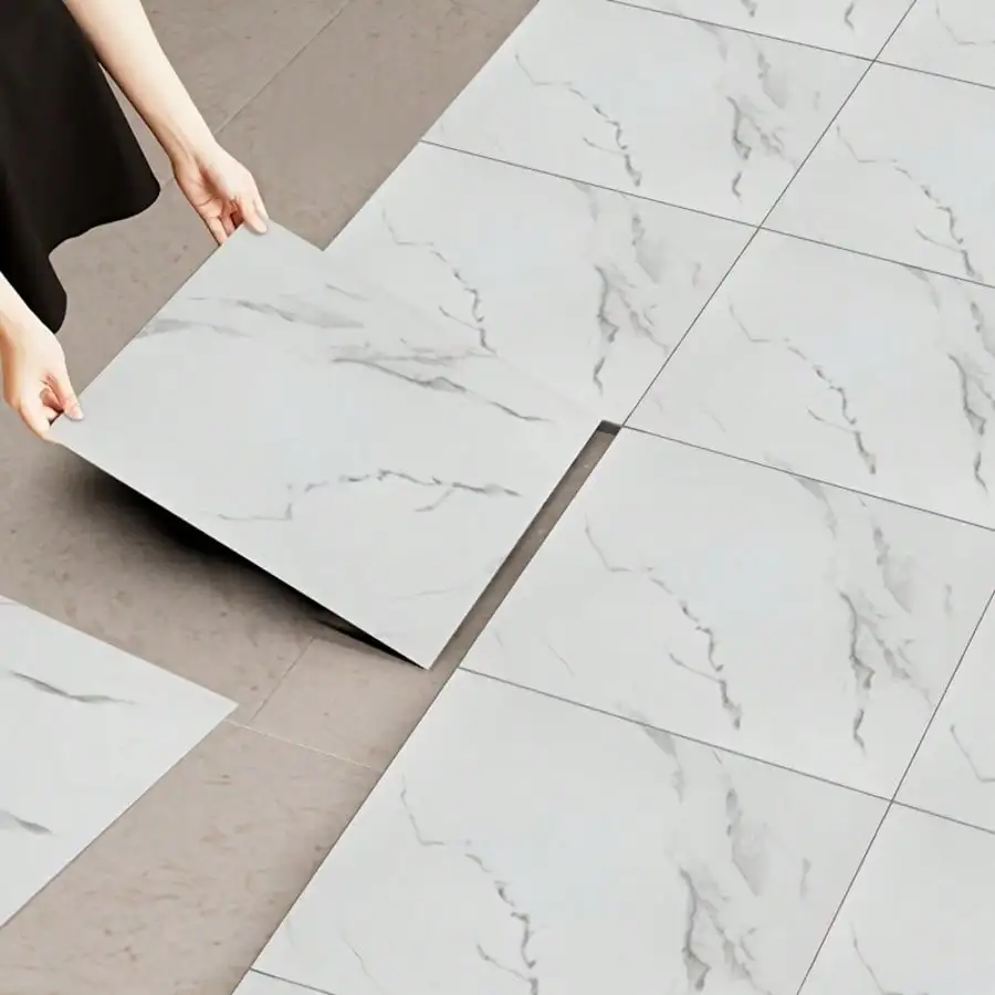 40Pcs 30*30cm Self-Adhesive Wall & Floor Tiles, 3D Marble Ceramic Texture Vinyl Sticker, Aluminum Foil Foam Cushioning Backing, Waterproof Fireproof Moisture-Proof, Easy Peel And Stick DIY Decor For Kitchen, Living Room, Bedroom Home Decoration view 7