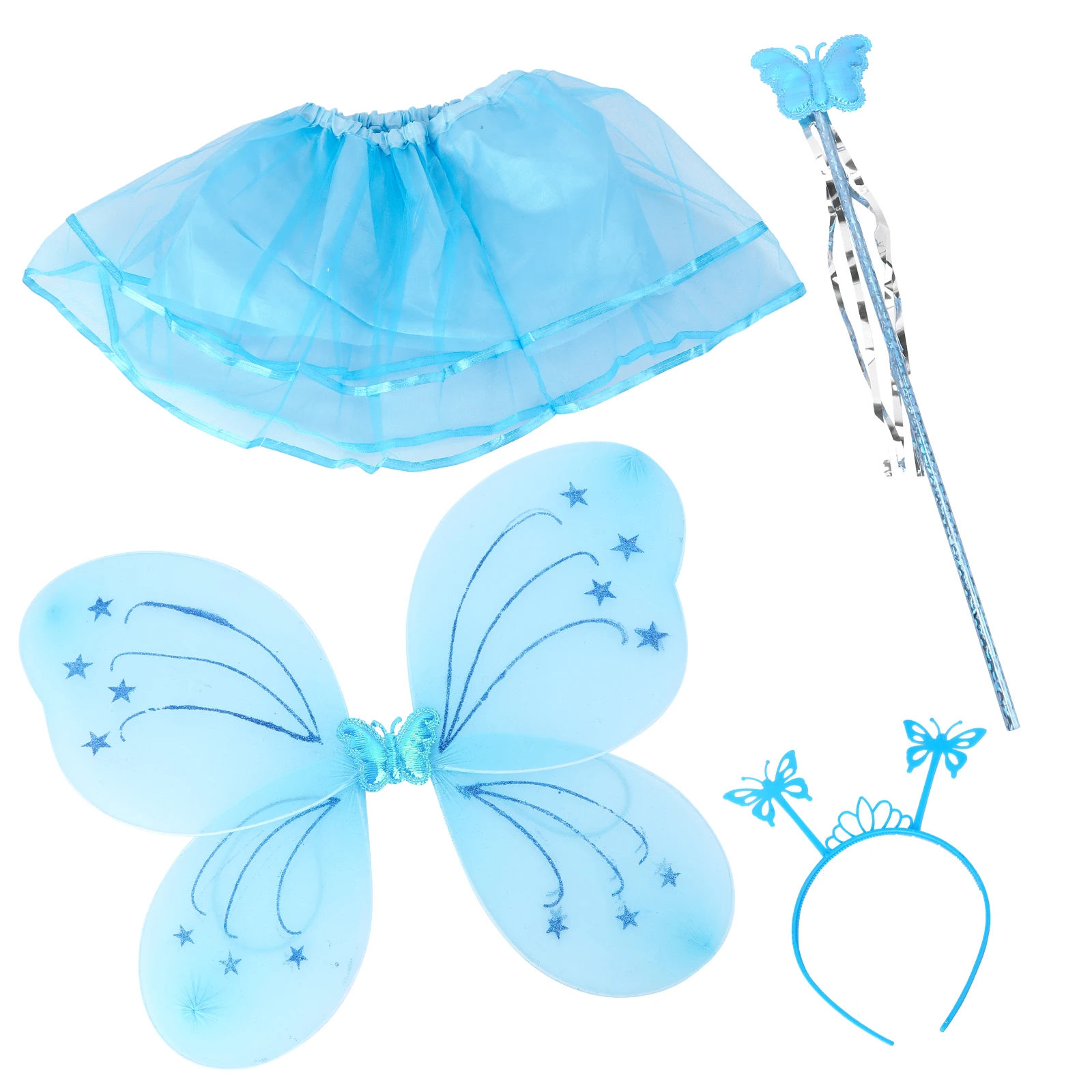 

Butterfly Wings Headband Tutu Skirt Fairy Wand Costume for Girls Halloween Party Dress Rosy Color Tulle Fabric Stage Accessories