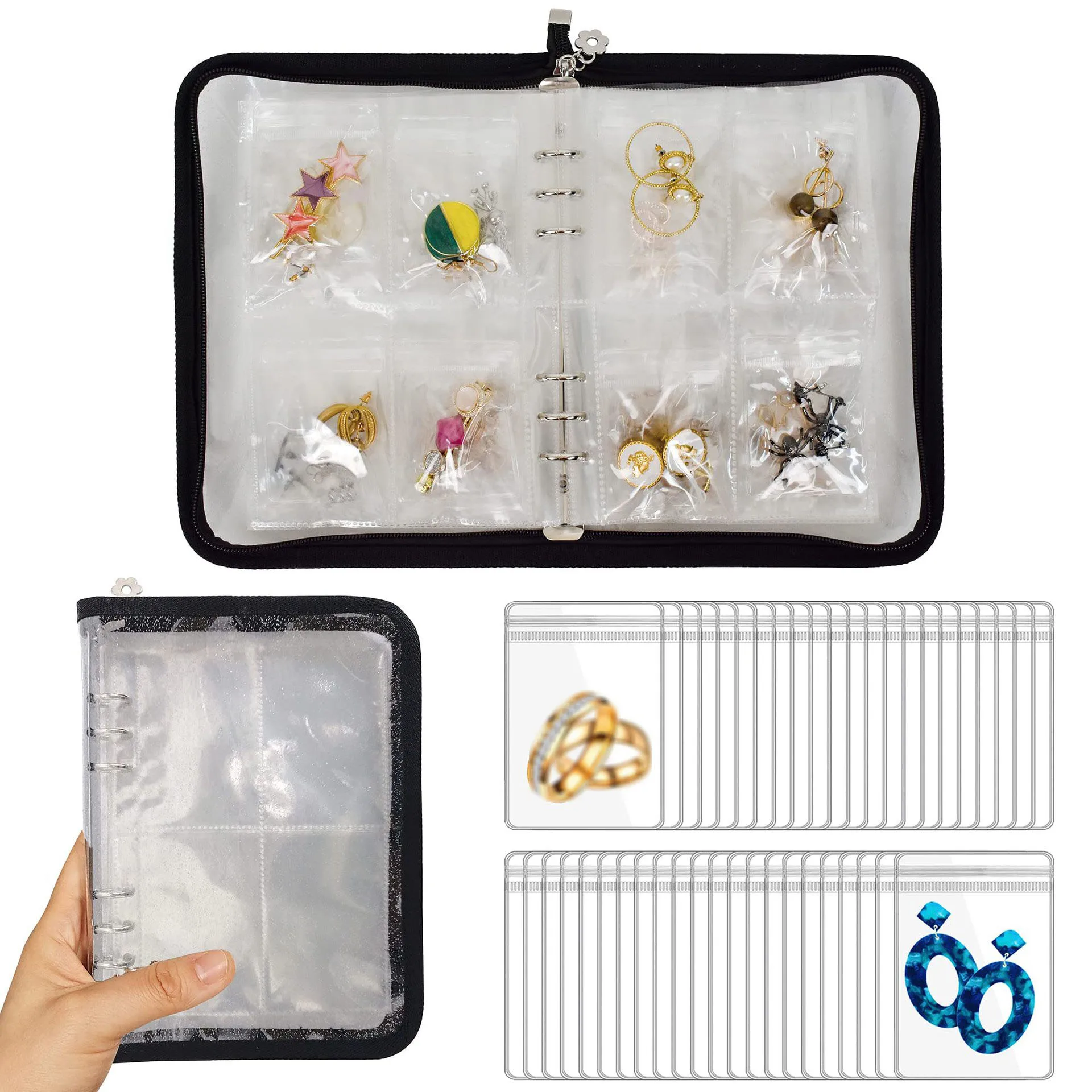 

1Set PVC Ear Stud Storage Bag Jewelry Storage Book Rings Earring Organizer for Earrings Rings Brooches Souvenir Necklace