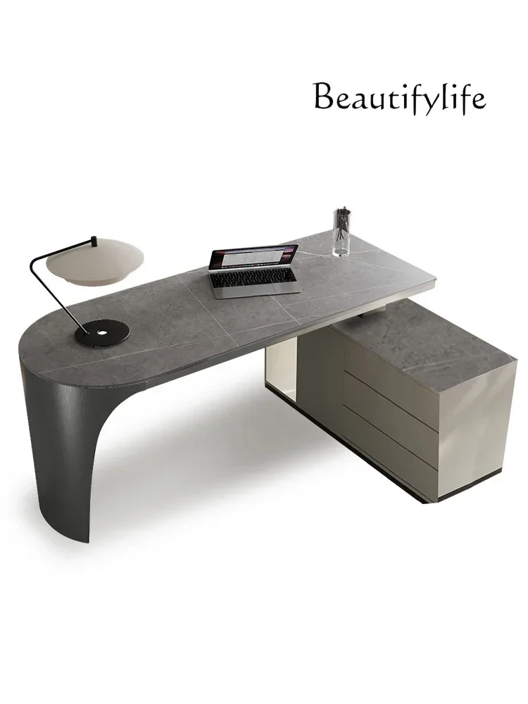 Italian minimalist rock slab desk simple corner negotiation table light luxury home computer office desk