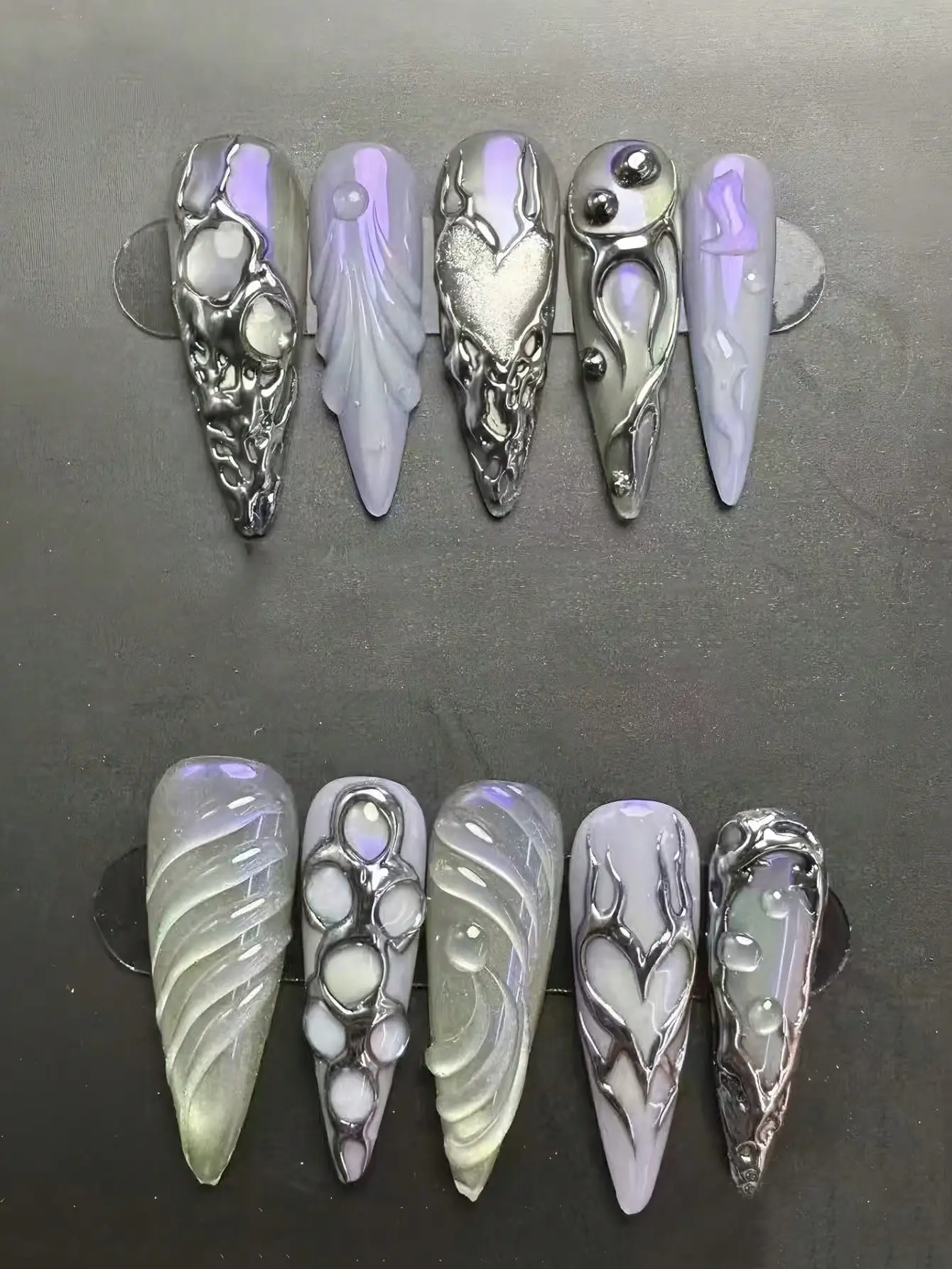 

Ten-Piece Gothic Punk Handmade Nail Art, European And American Retro Press-On False Nails, Purple False Nails, Luxurious High-End Press-On False Nails, Spring/Summer Press-On False Nails, Long Almond False Nails, 3D Hand-Painted False Nails, Women's Gifts