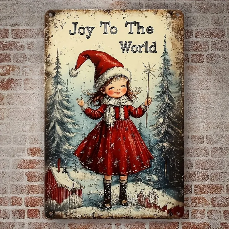 

Vintage Christmas Girl Aluminum Wall Sign, Square Metal Decor for Home, Living Room, Farmhouse, Bar & Restaurant