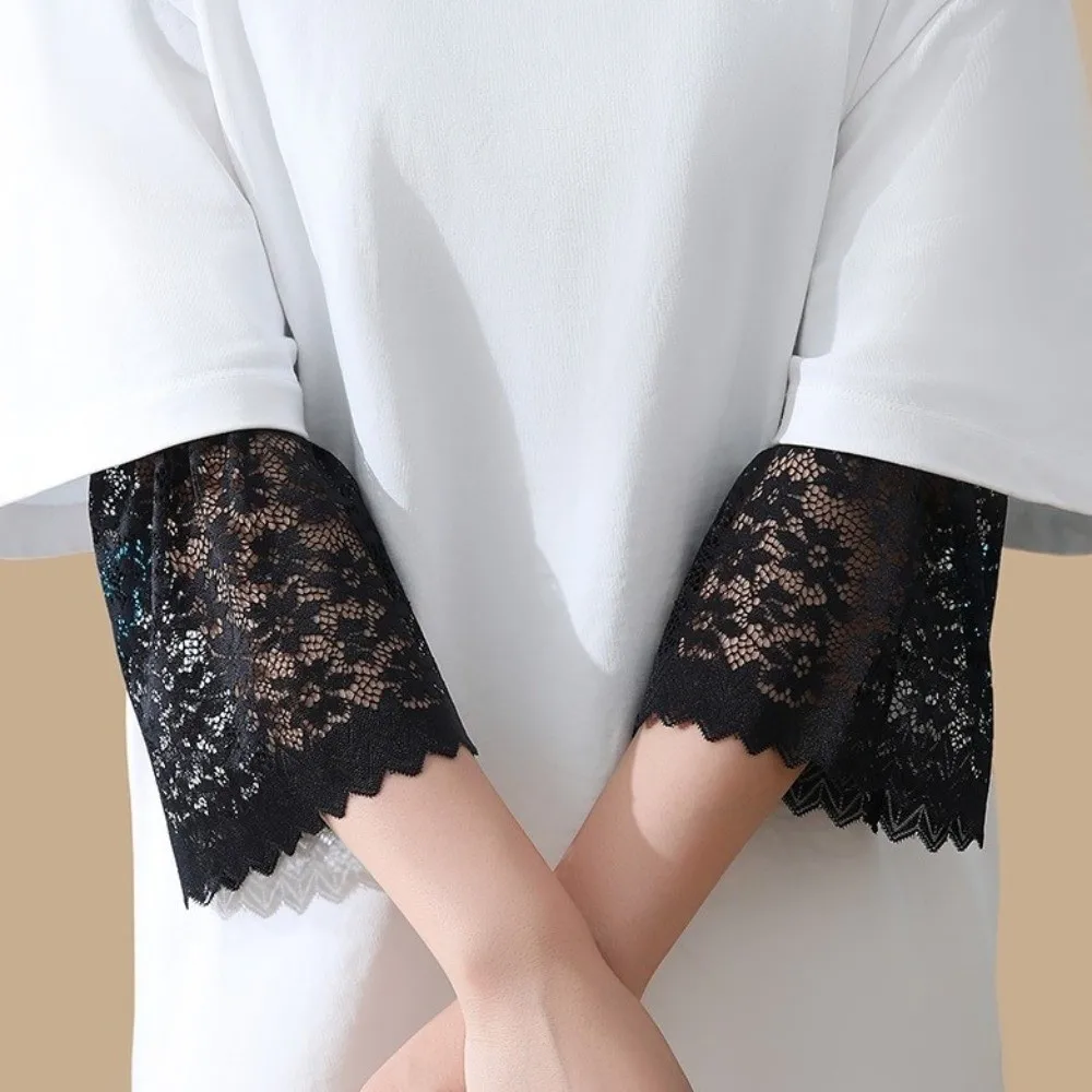 Soft Solid Color Lace Floral Cuffs Mesh Bell Sleeves Fake Sleeves Detachable Flower Wrist Accessories Ladies