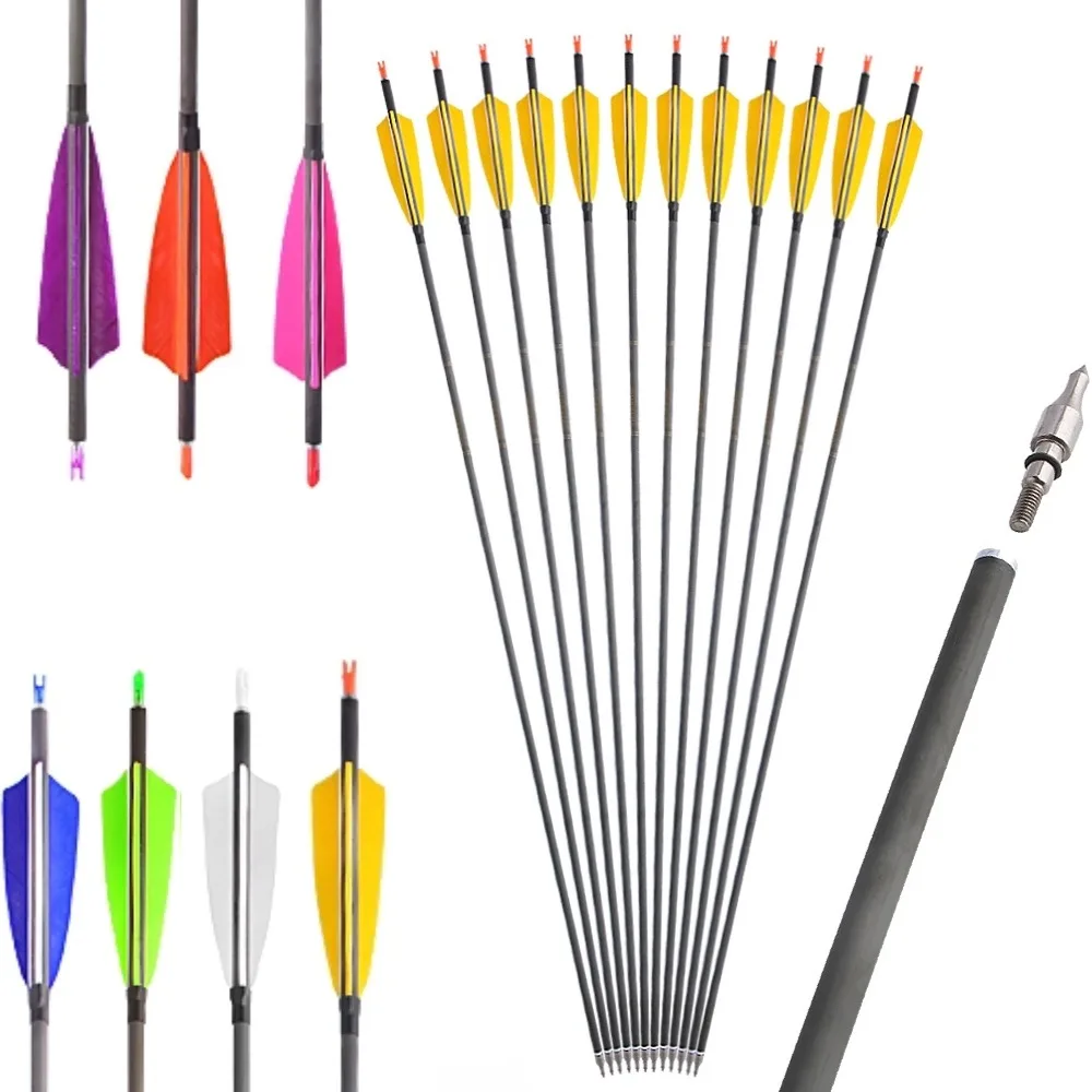 

35 "Krut 400 Углеродные стрелы для стрельбы из лука 4 "Натуральные перья 100 г Наконечники ID6,2 мм Стержень Лук Стрела Стрельба Охотничья мишень 6/12 шт. Стрелы