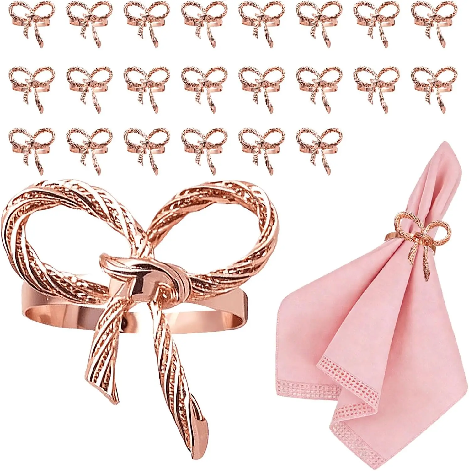 1-12PCS Napkin Rings Refined Radiant Bowknot Shaped Prime Table Ornament for Banquet Dinner Party Home Celebration Gathering
