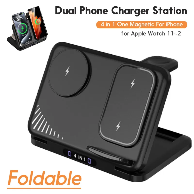 4 in 1 Magnetic Wireless Charger For iPhone 17~12 Dual Phone Fast Charging for Samsung Xiaomi Airpods Pro 3/2 Apple Watch 11~2