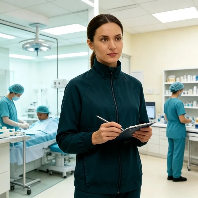 Thick Standing Collar Long Sleeved Brushed Hand Coat with Practical Pocket Design, Doctor and Nurse Specific Work Clothes