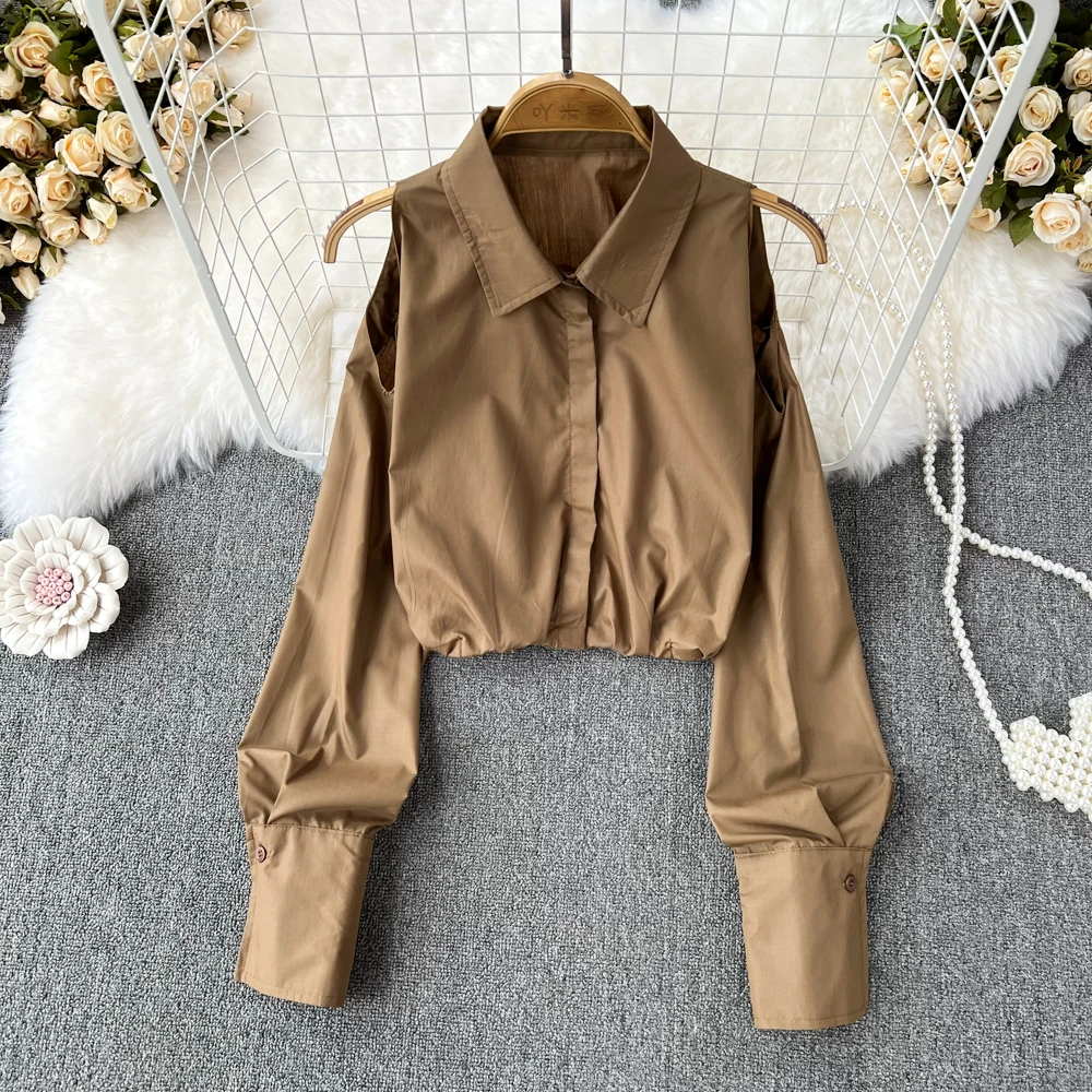 

Retro Korean Sle Women's irt ort Sve Collar Single Button Loose Fit Long Sve Faionable Autumn Spring Top