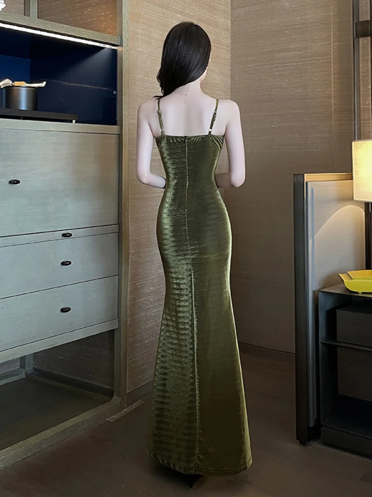 

Ele Evening Gown Deep V Ne Fi Tail Skirt Women Summer Slimming Birthday Date Par Long Dr Polyester Fiber