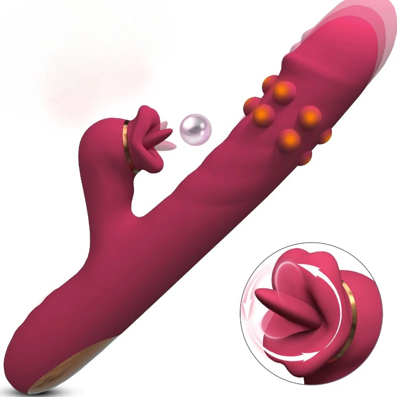 Women Dildo Vibrator Vibration Telescoping Licking Clit G-spot Vaginal Anal Stimulator Massager Adult Female Masturbator Sex Toy