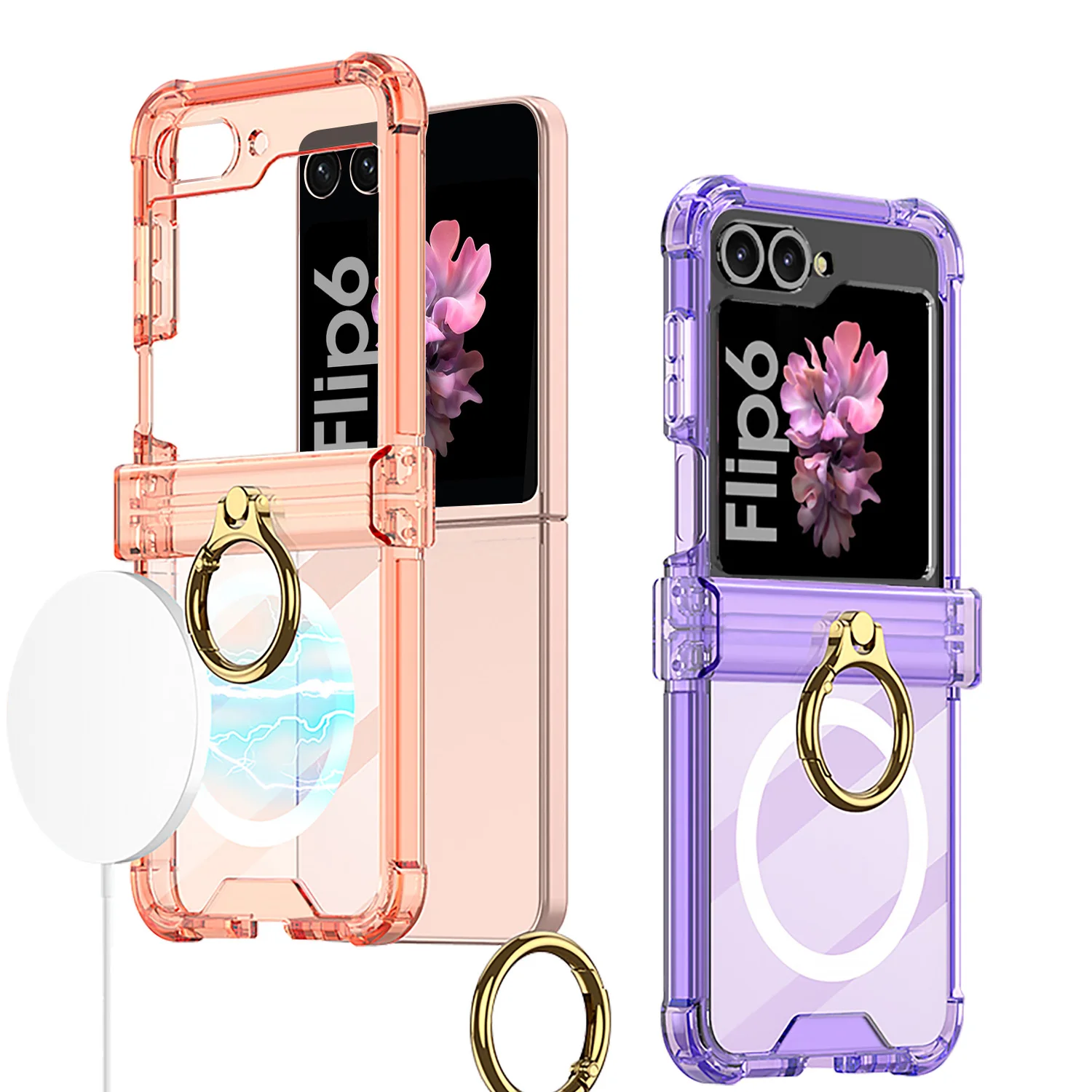 Anti Collision Airbag Ring Holder Magnetic Phone Case Suitable For Samsung Galaxy Z Flip 3 4 5 6 7 Anti Fall Protection Cover