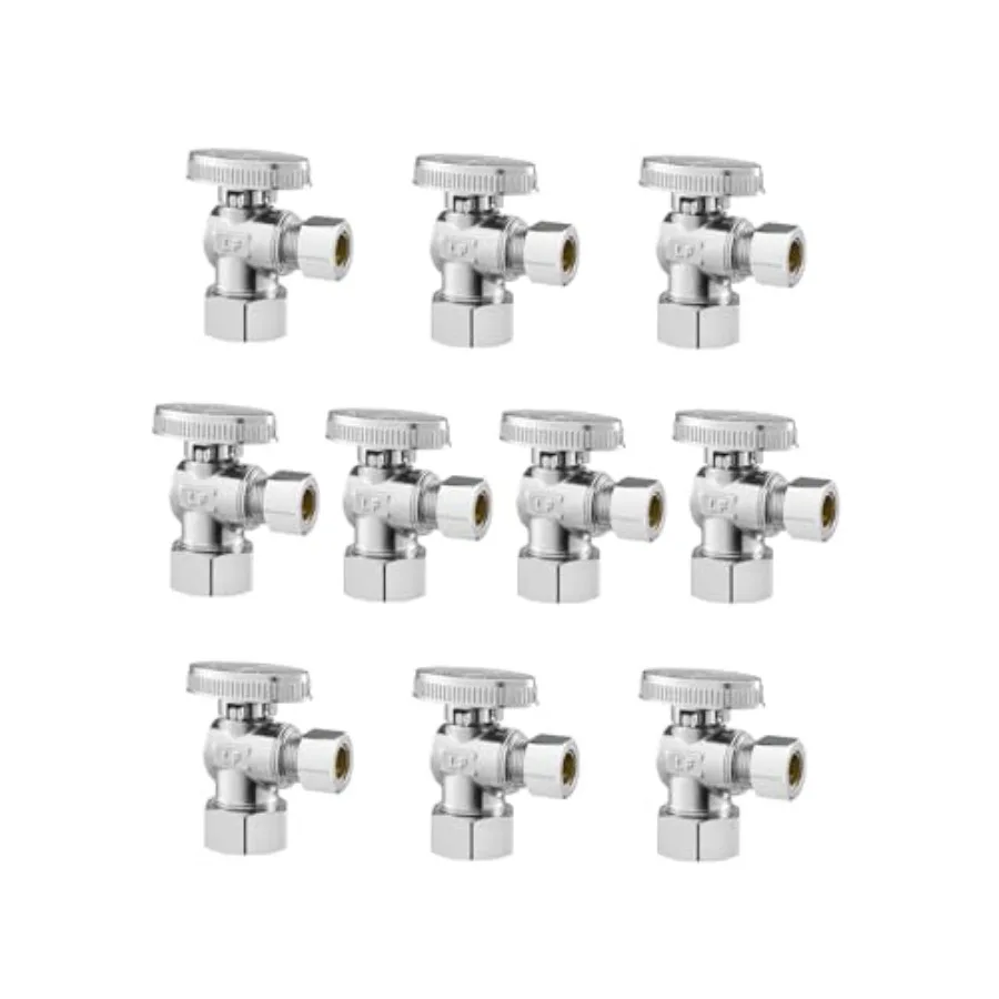 

10-Pack Angle Stop Valve 1/4 Turn Water Shut Off Valves 1/2" 5/8" OD Compression Inlet x 3/8" OD Compression Outlet Shutoff Val