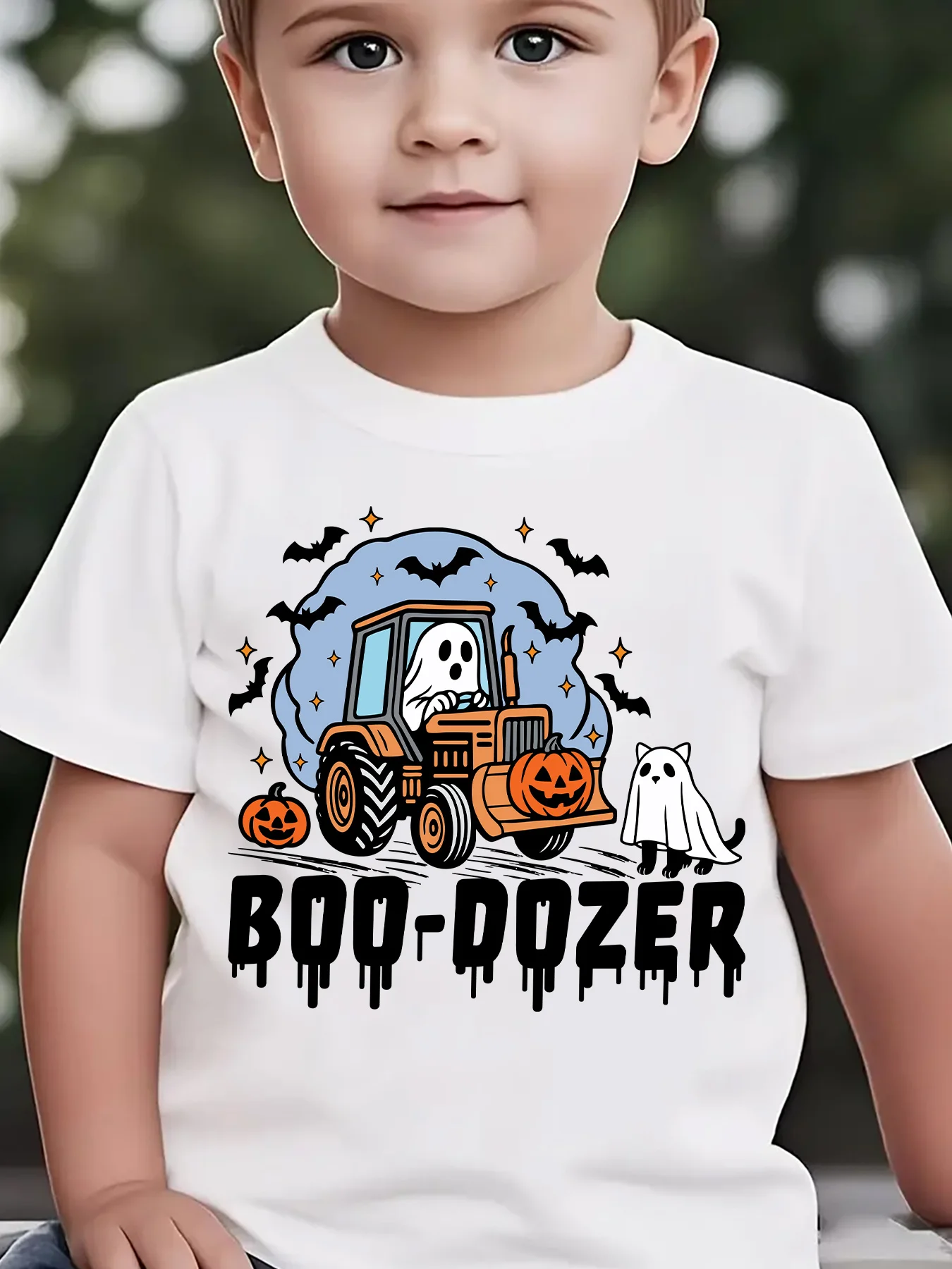 Kids Boys Girls Family Matching T Shirt Halloween Boo Dozer Tractor Ghost Pumpkin Graphic Print Short Sleeve Crew Neck Tee Tops