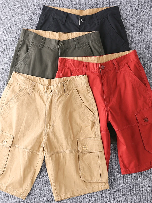 

Летние хлопковые рабочие шорты для отдыха на природе, мужские брюки из стираного хлопка с пятью карманами, молодежный стиль, прямой крой.