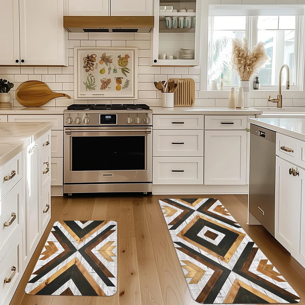 2pcs/3pcs, Home Decor Kitchen Mat Set, Featuring a Subtle Abstract Design of Concrete And Wood, Lightweight, And Non-Slip, Flannel Carpet Suitable for Bedroom, Living Room, Dining Room, Kitchen, Bathroom, And Entrance