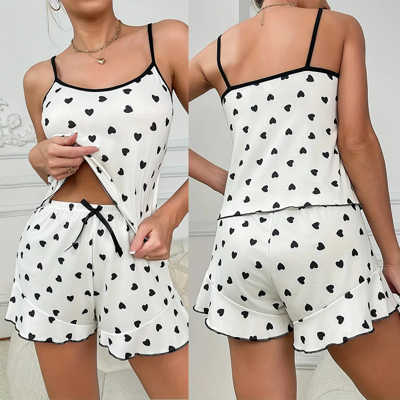 

Повседневные пижамы с принтом для женщин, комплекты из двух предметов, женские пижамные шорты, домашняя одежда, ночная одежда, женский домашний костюм