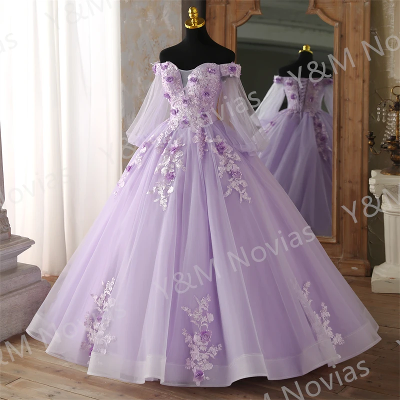 Custom any Color Off Shoulder Purple Quinceanera Dresses V-neck Party Dress Luxury Flowers Ball Gown Prom Vestido De Quincianera