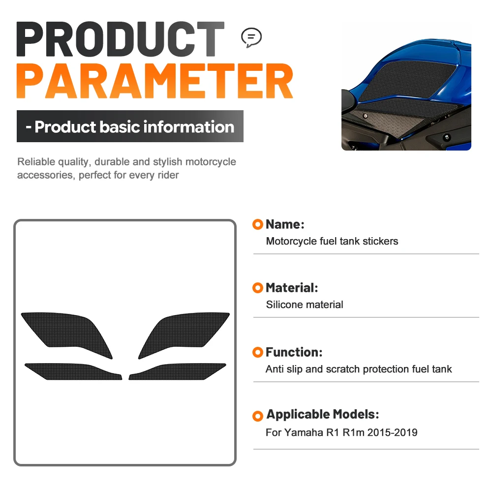 For YAMAHA R1 R1M 2015-2019 Gas Tank Decal Rubber Black Anti Scratch Motorcycle Fuel Tank Pad Anti Slip Traction Grip