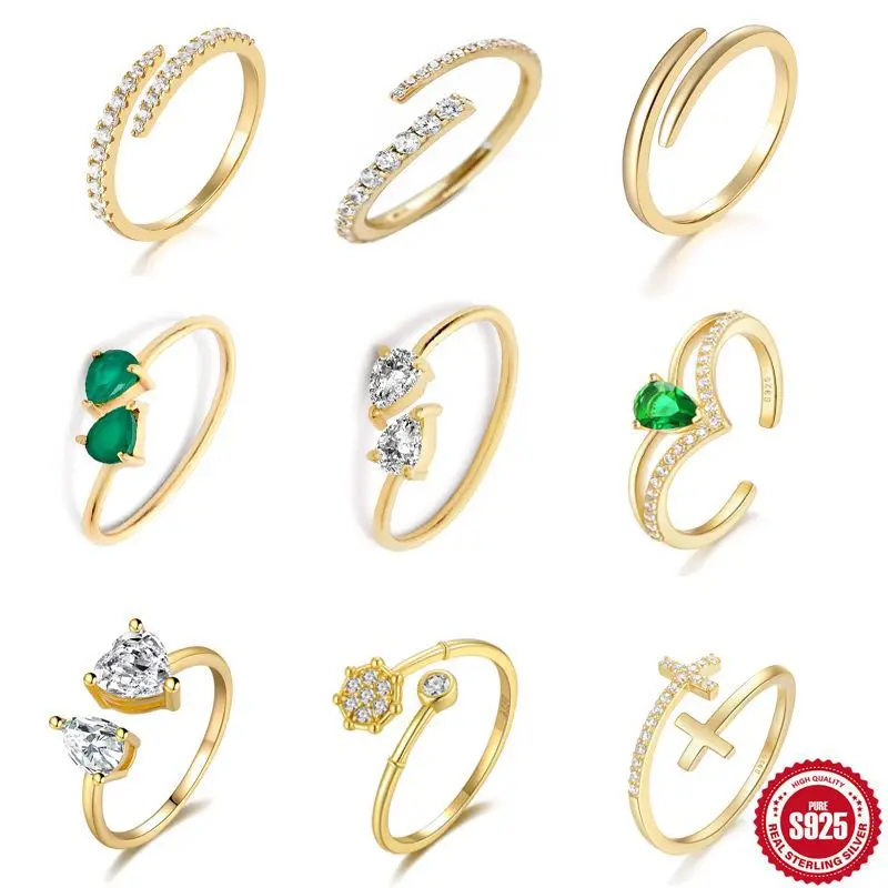 100% 925 Sterling Silver Zircon Geometric Open Ring for Women Girl Fashion Simple Smooth Design Jewelry Party Gift Dropshipping