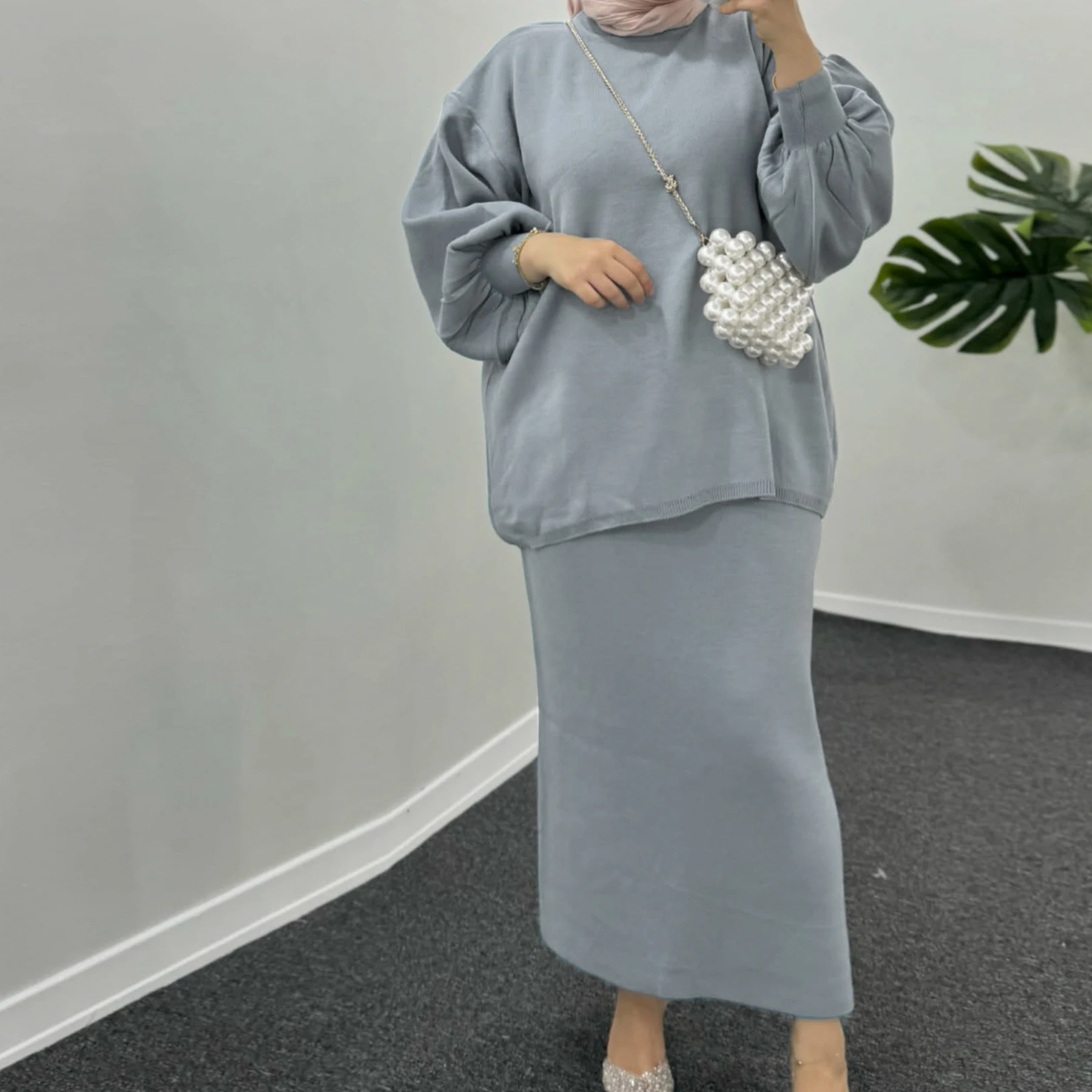 Hijabi Knitwear, Muslim Women's Sweater Skirt Set, Slight Batwing Sleeves, Turkish Loose Co-Ord Set, Islamic Clothing, Ramadan