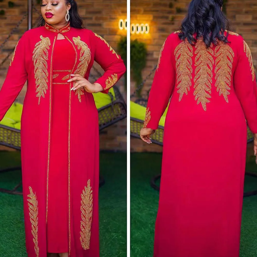 Robe africaine grande taille pour femmes musulmanes, ensemble 2 pièces, devant et dos, perceuse Murcia, col montant, Turquie, arabe, Dubaï, Abaya