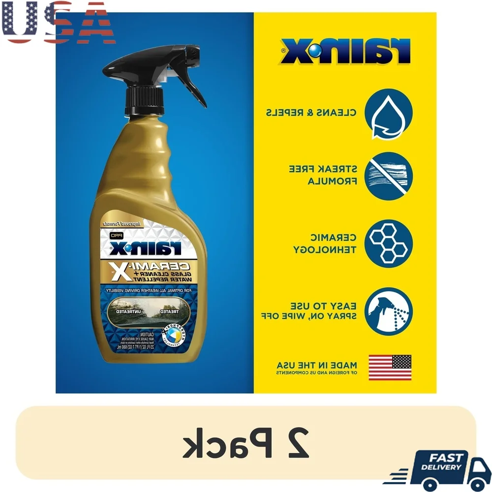 

2 Pack Cerami-X Glass Cleaner Haze-Free Water Repellent Streak-Free Clean Long-Lasting Visibility Easy Application Auto Home Use