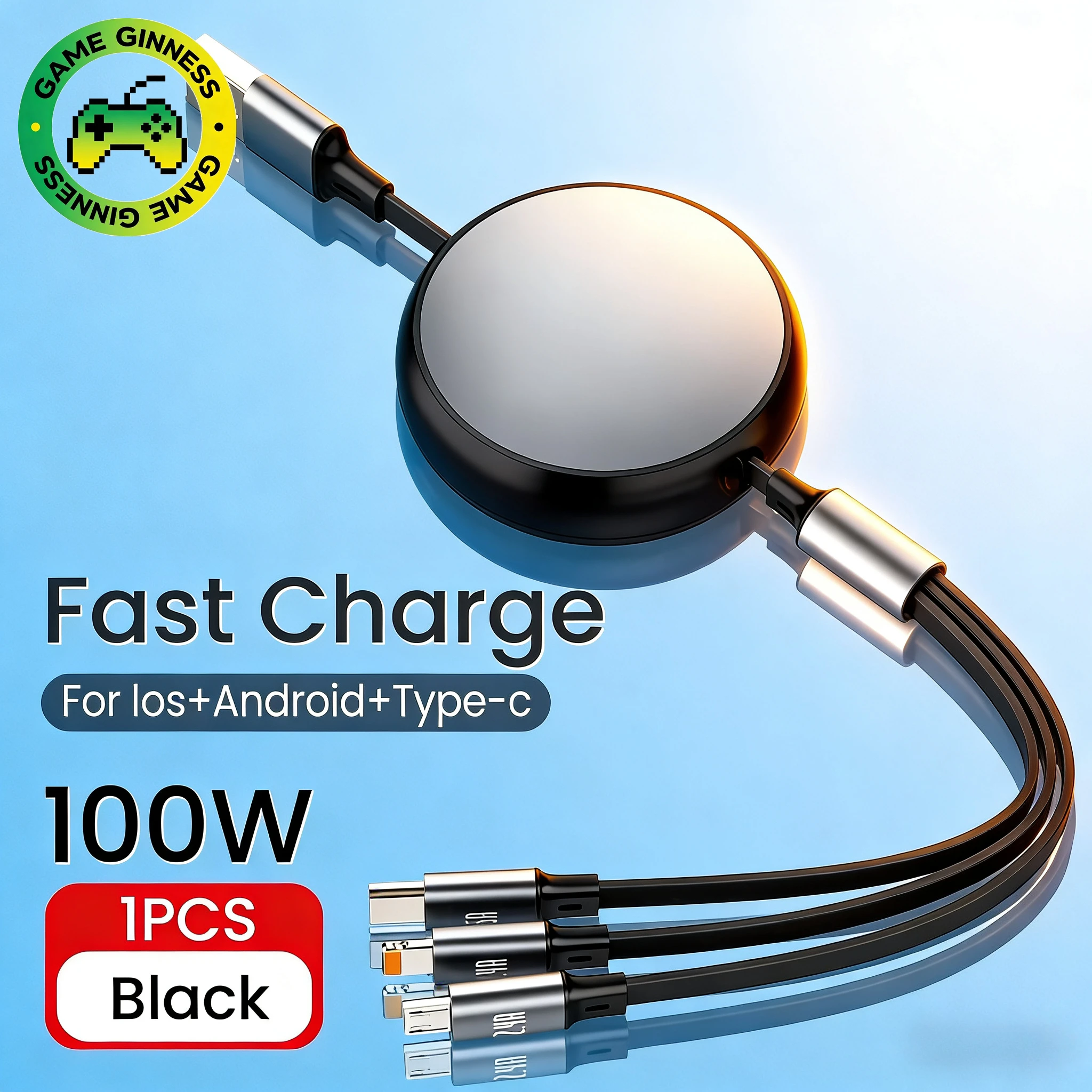100w 6A Data Cable 3 in1 Fast USB Cable Retractable Portable Charging Line Micro USB Type C Charger Cable For iphone/Samsung