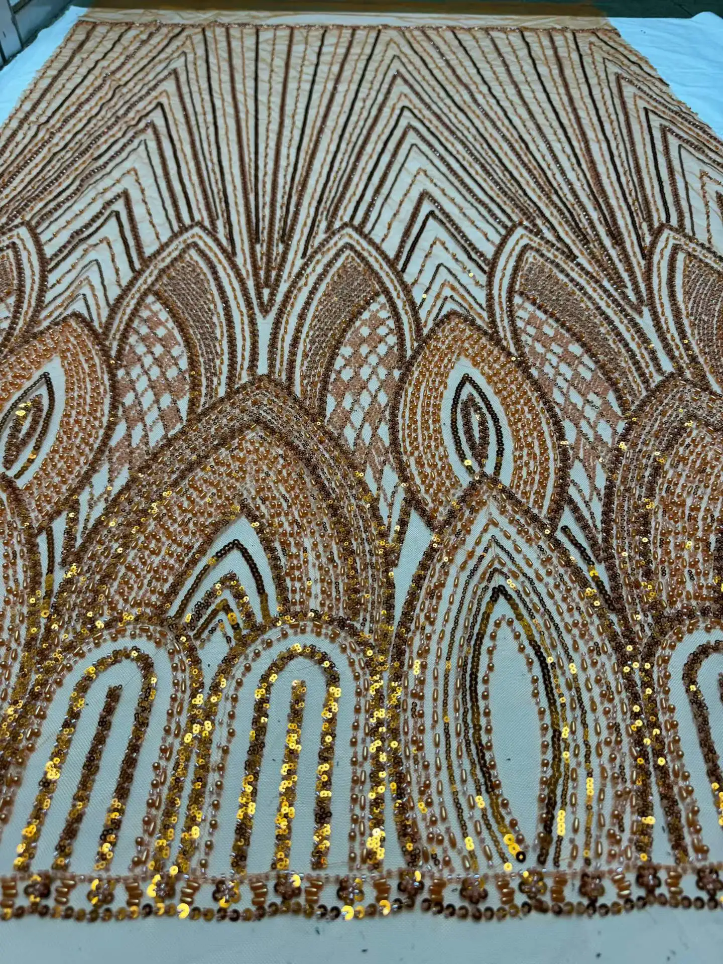 

Madison Luxury African French Tulle Sequins Lace Fabric High Quality Lace Embroidery Beads Nigeria For Wedding Bridal Dress