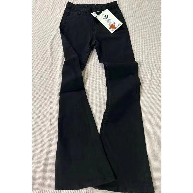 

High Waist Black Bell Bottom Jeans Women's Loose Fitting Slimming Long Trousers Spring Fashion Cotton Stretch Denim