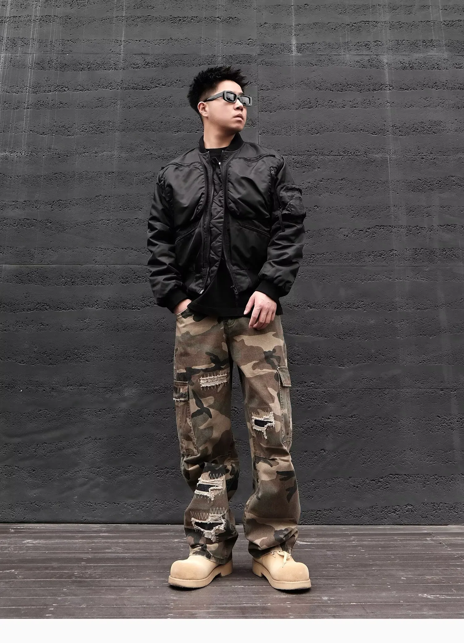 الأمريكية الرجعية التمويه الجينز الرجال الربيع الصيف البضائع السراويل جديد فضفاض متعدد جيب مستقيم الساق بناطيل كاجوال y2k الجينز