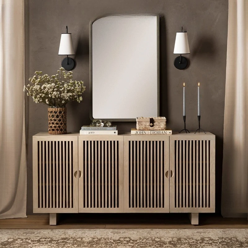 

American Solid Wood Dining Side Cabinet, Living Room Against The Wall , Antique Entrance , French Retro Decoration