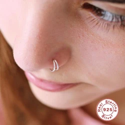 Anelli da naso a doppio cerchio in argento Sterling 925 per donne ragazze piccoli anelli a cerchio aperto tipo Piercing cartilagine Stud Body Jewelry