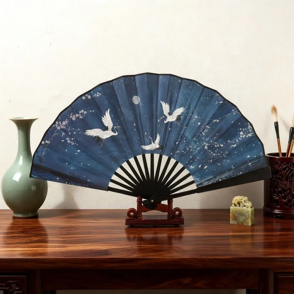Decoration Collapsible Hand Fan Cloth Chinese Style Ancient-style Folding Fan Home Ornaments Flower Classical Fan