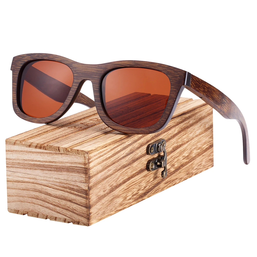 

BARCUR Brown Glasses Retro Wood Eyewear Men Bamboo Sunglasses Women Unisex Sun Glasses with case Eyewear Oculos