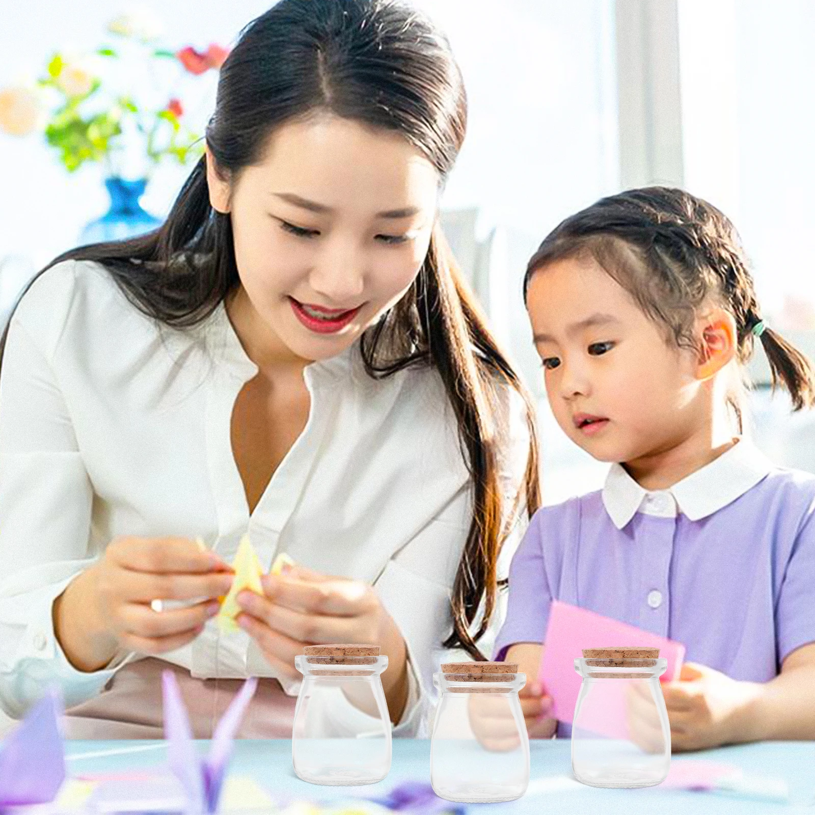 

5Pcs Wishing Bottles Glass Transparent Pudding Shape Corked Drift Bottle Storage Jar Creative Gift Message Container