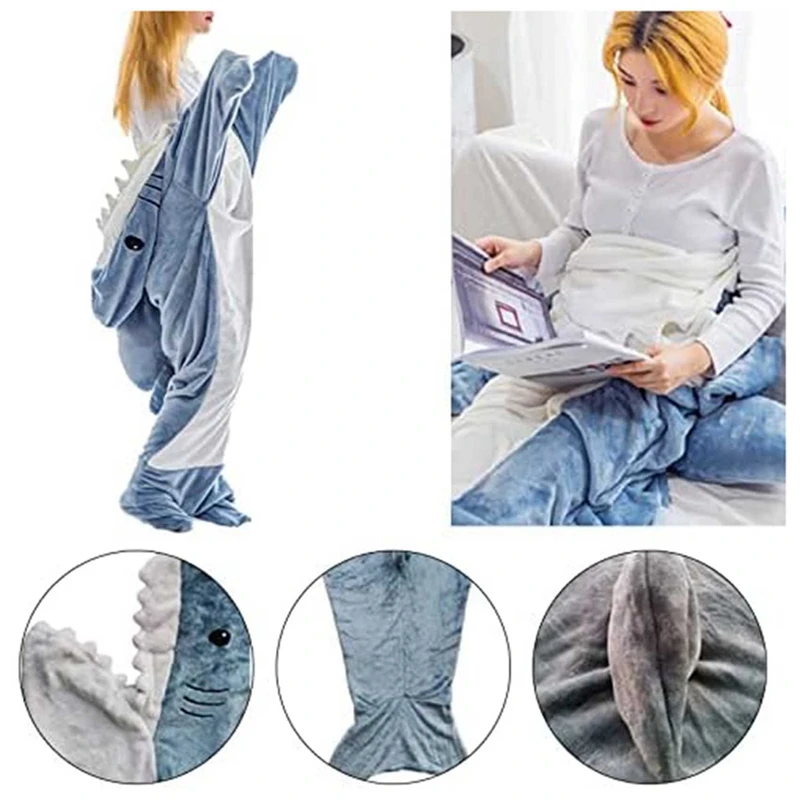 2PCS Pure Cotton Blanket For Adults, Shark Blanket Super Soft And Comfortable Flannel Hoodie, Shark Blanket Hoodie For Adults