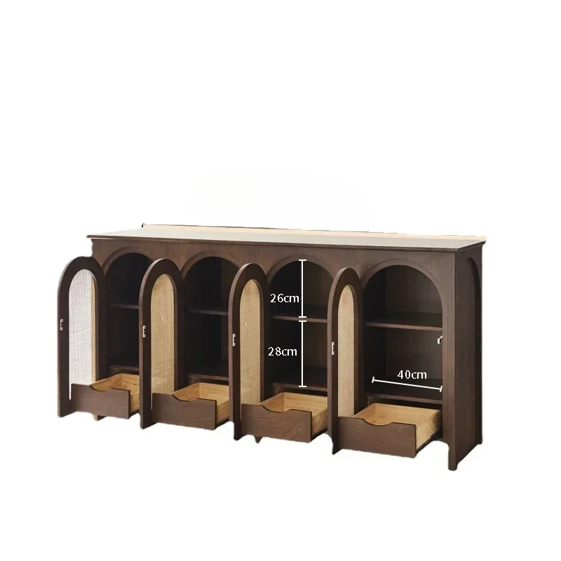 

French Retro Sideboard Cabinet Solid Wood Rattan Household Storage Storage Hallway Mid-Ancient Cabinet
