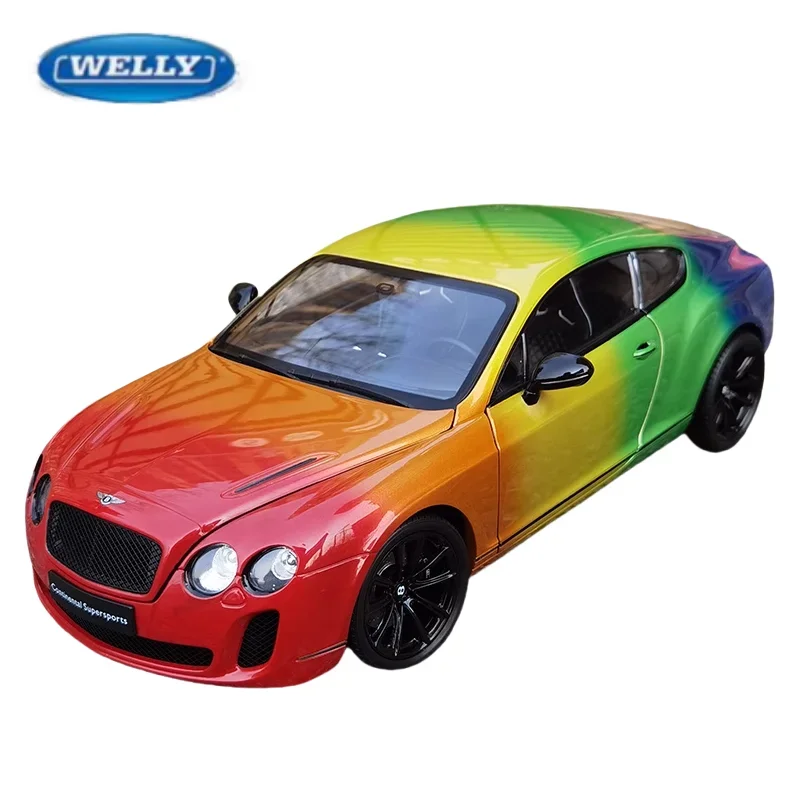 1:18 Bentley Continental GT Rainbow painted alloy simulation model, children's collection toys, holiday gifts for children.