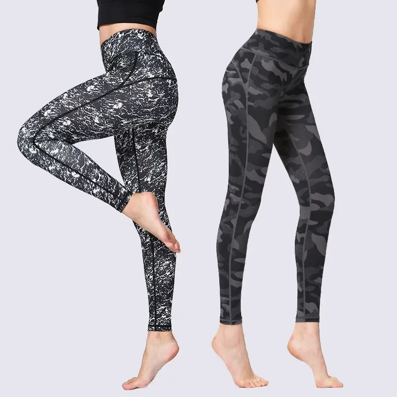 Explosive yoga pants European and American women lift buttock exercise fitness pants camouflage printed yoga clothing