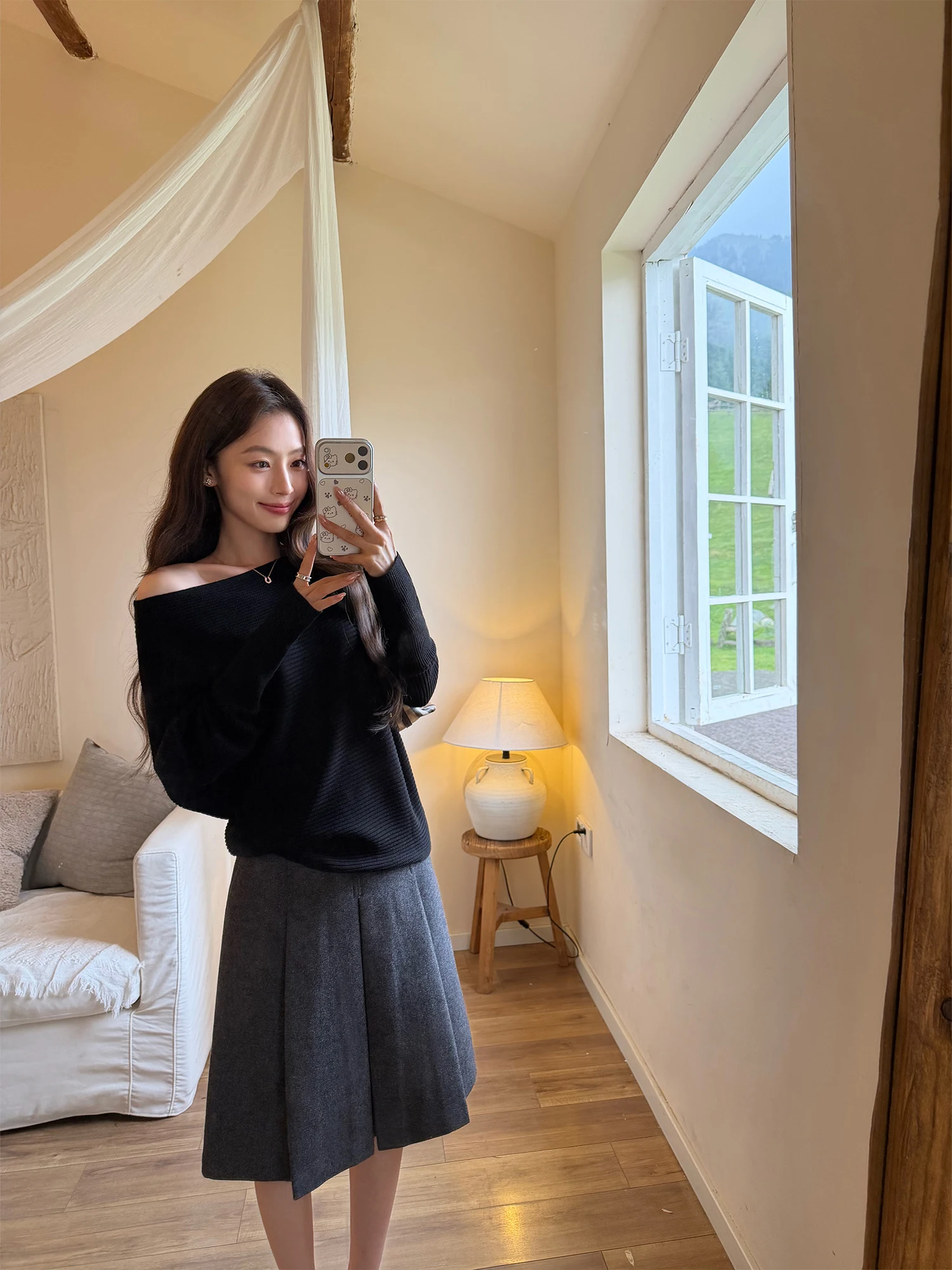 Pusumede Knitted Batwing Sleeve Long Sleeve Shoulder Bared Women's Shirt Casual Lazy Style One Shoulder Top Premium Quality