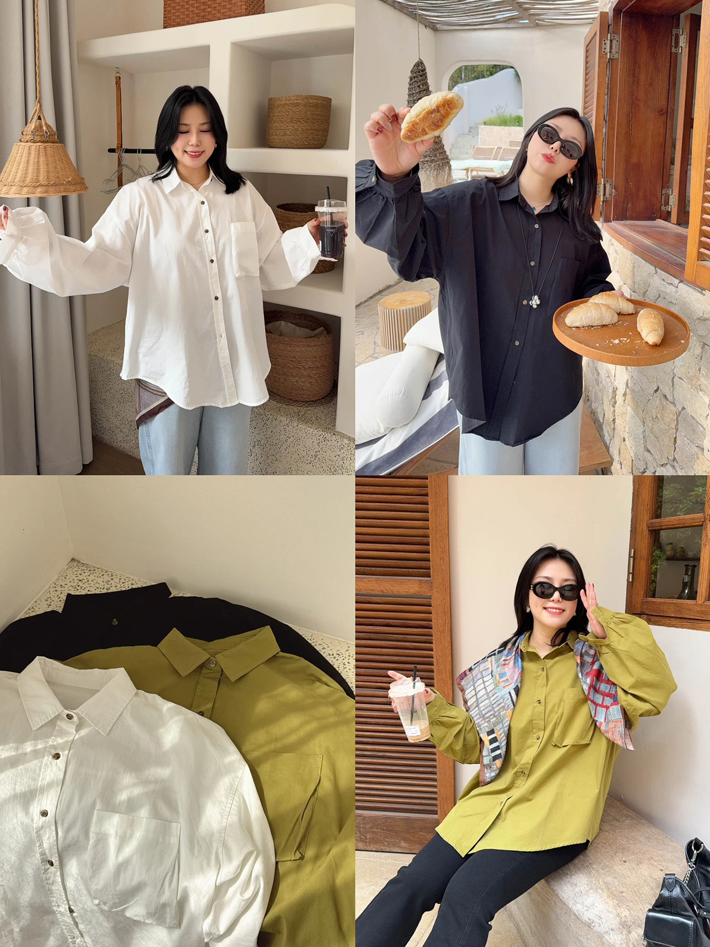 

VOGANA Casual Loose Cotton Shirt for plus Size Women Cleanfit Drapey Conceal Meat Slimming Color Korean Style