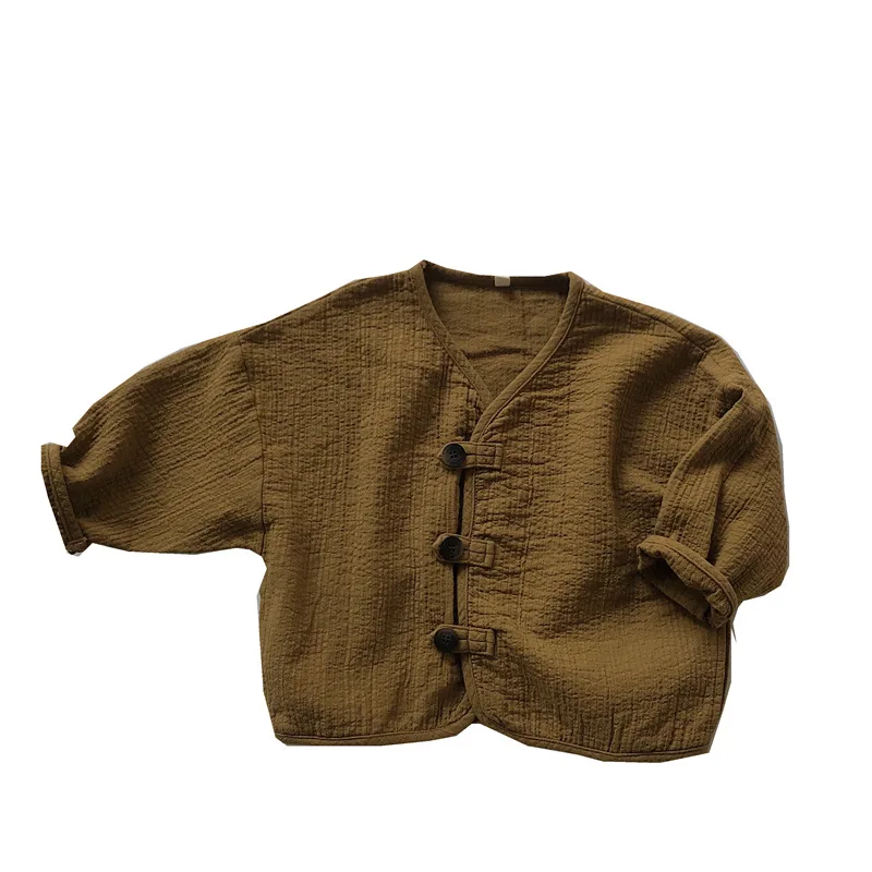 Korean Spring Autumn Toddler Boys Coat Solid Long Sleeve Cotton Linen Buttons Kids Boys Cardigan Loose Retro Children Boys Coat