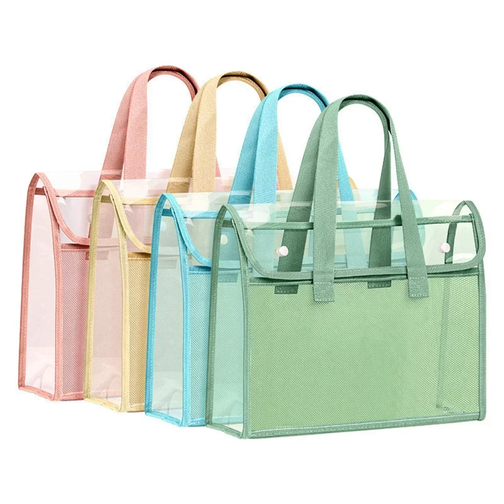 Borsa per documenti di grande capacità Cartella portatile impermeabile trasparente autoadesiva in PVC, borsa per archiviazione di file espandibile portatile