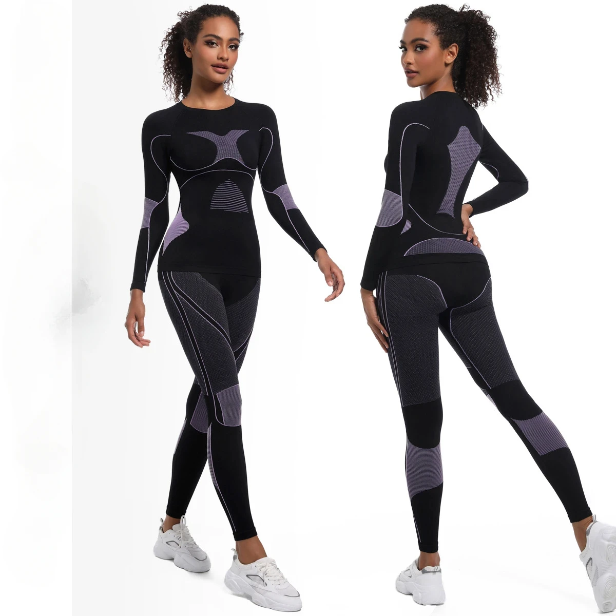 Yoga Clothes Sports Suit for Fitness Long Sleeve Skiing Compression Women's Gym Clothing Two Pieces Set Sportswear Workout Sets