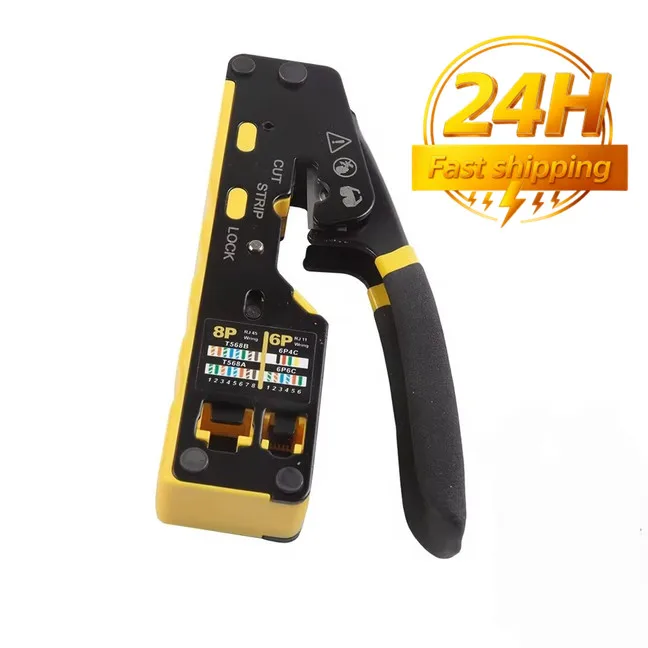FANGTUOSI 6088 Multifunctional CRIMPER Through-Hole Wire Crimper 8P6P Dual-Use Pliers for RJ45 Punch-Down RJ45 Crystal Head